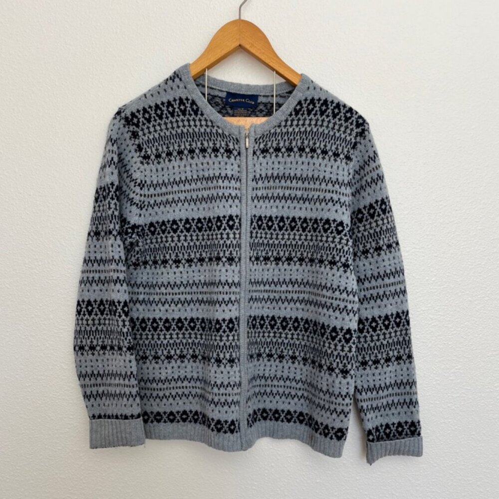 Vintage Charter Club Nordic 100% Lambswool Zip Up Sweater Sz Medium